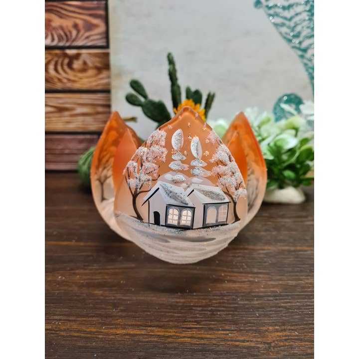 Glass by Iness - Wholesale Candle Holder - White Church In Winter Wonderland Collection - Candle Holder35