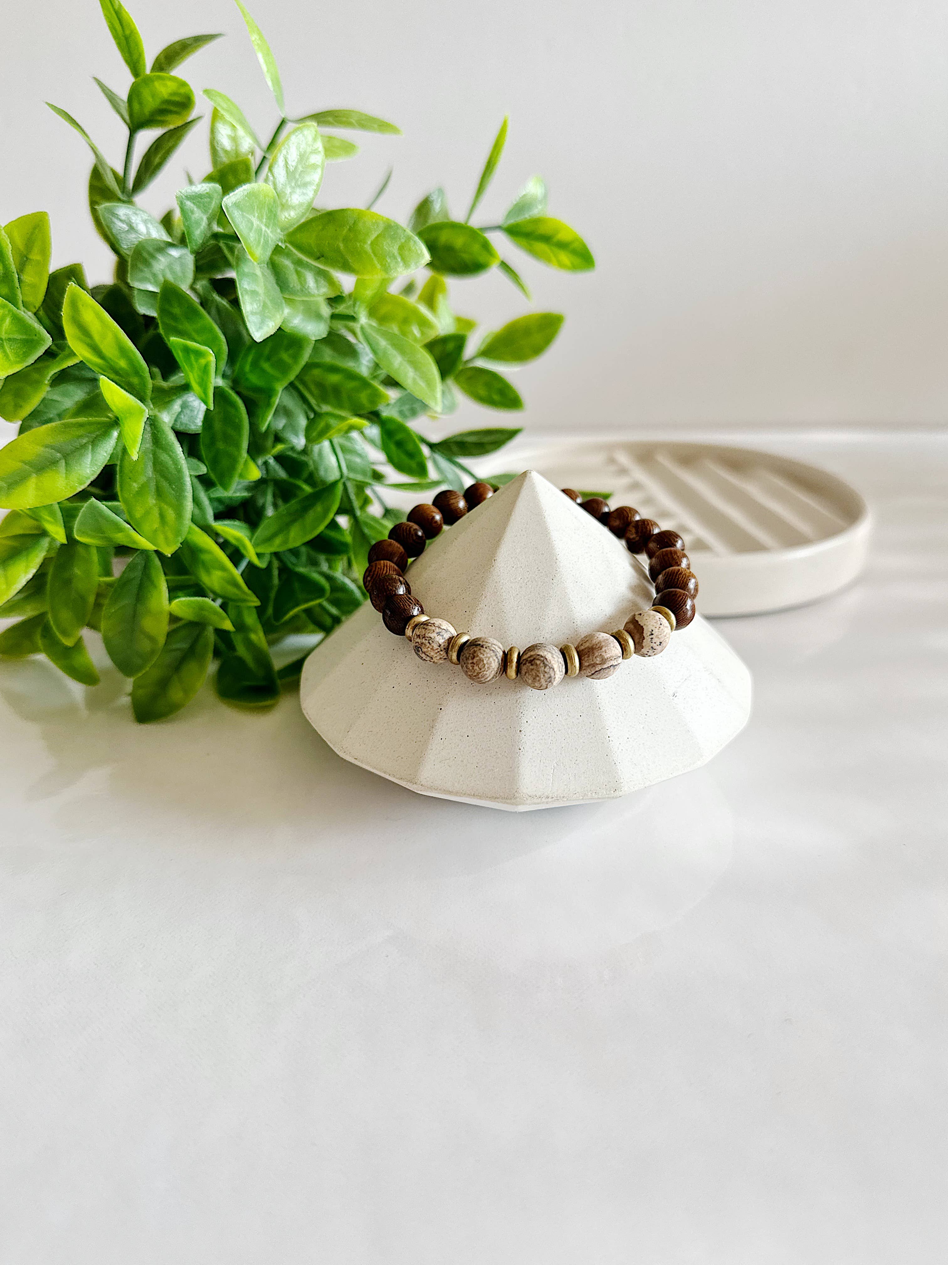 REMOVED BRAND – wholesale Pärlarmband – Jasper ädelsten + Mässing + Trä - 8 MM pärlarmband 8