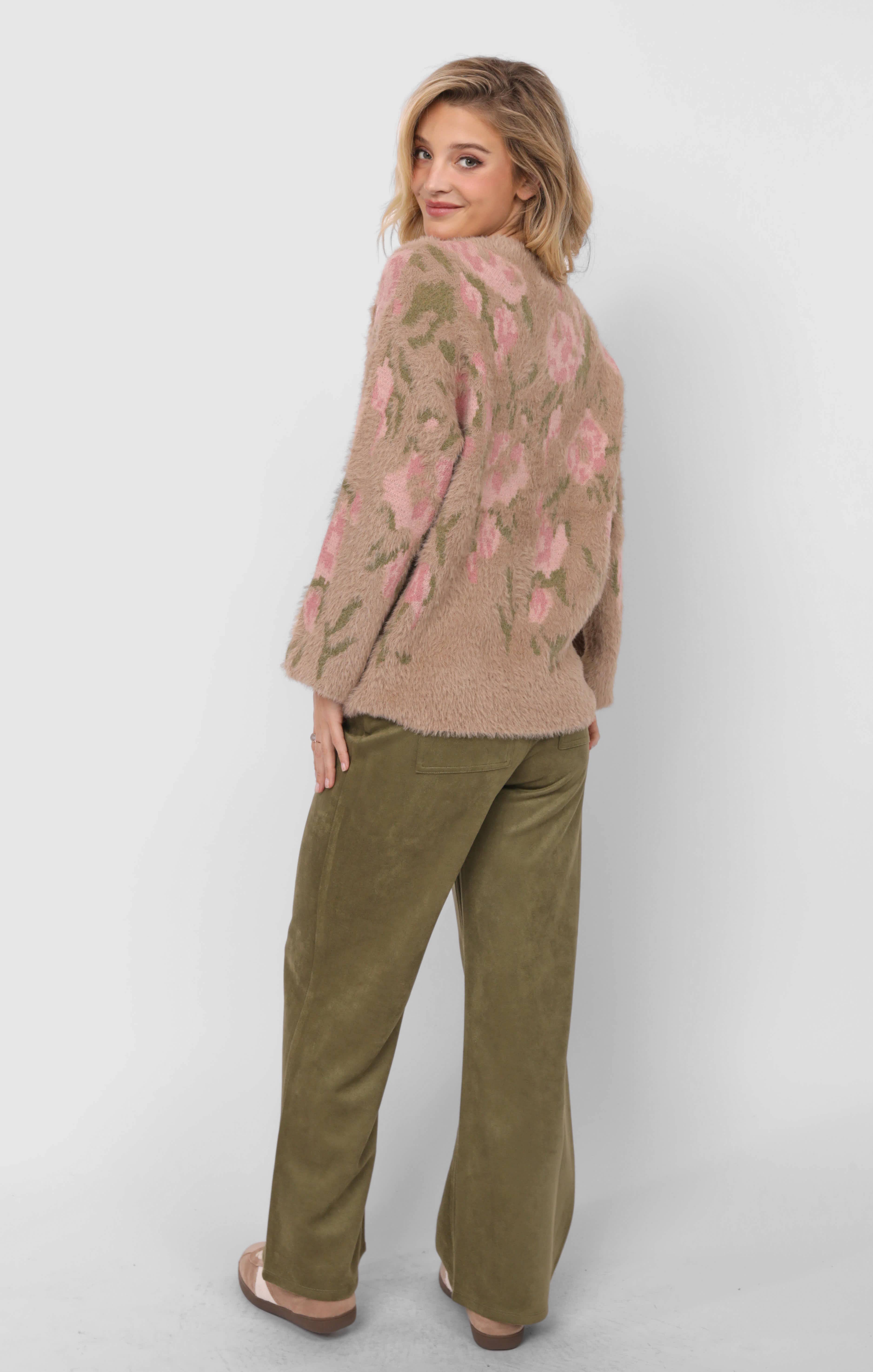 Sadie & Sage - Wholesale Knitted jumper – Women′s - Camila Eyelash Yarn Jacquard Pullover Sweater : TAUPE MULTI6