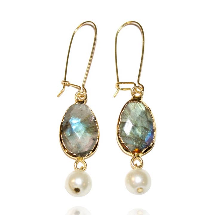 Boucles d'oreilles « Tina » (Labradorite) - Or pour la vente par Laura Grove Design