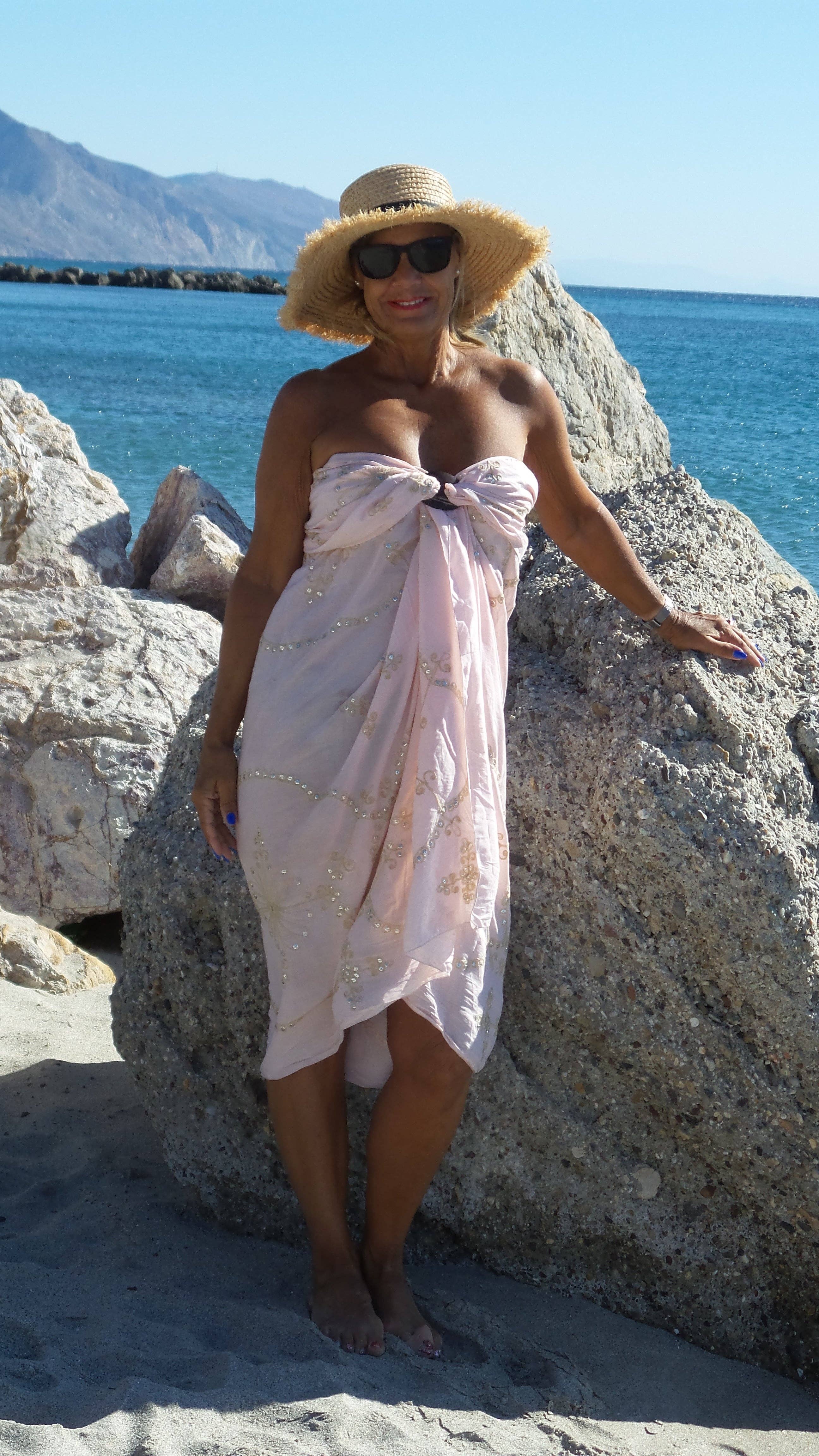 Ollie Burwell – wholesale Swim cover-up – Women’s – Sequin Sarong - Pale pink hand embroidered and  stitched  Sequin Sarong2