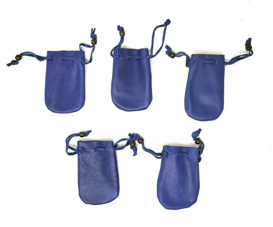 GREENROOTS USA LLC - Vendita all'ingrosso Astuccio - Donna - (Confezione da 5) - Sacchetto/Borsa in Pelle Blu con Coulisse 3x2" - 1 Pollice