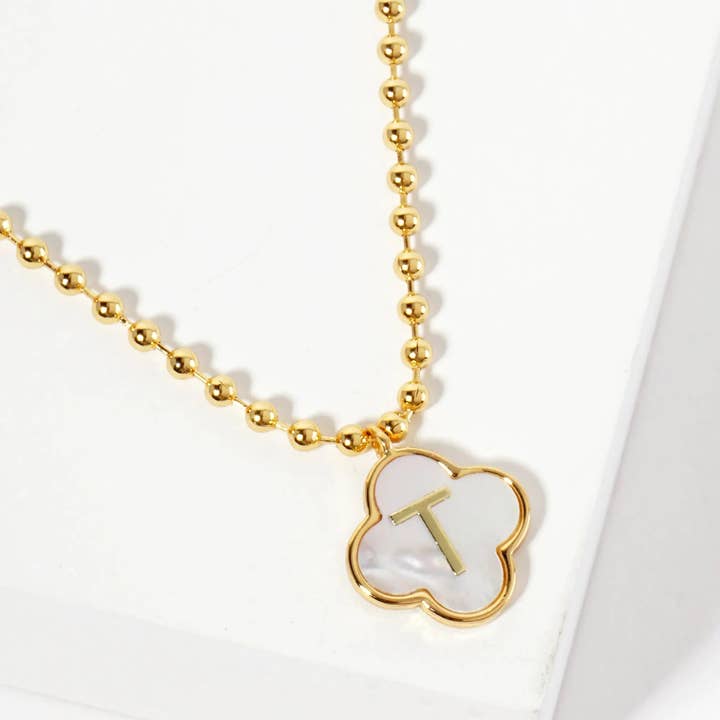 Wild Honey - Wholesale Pendant/Charm Necklace - 18K Gold-Dipped Brass Quatrefoil Monogram Necklace22