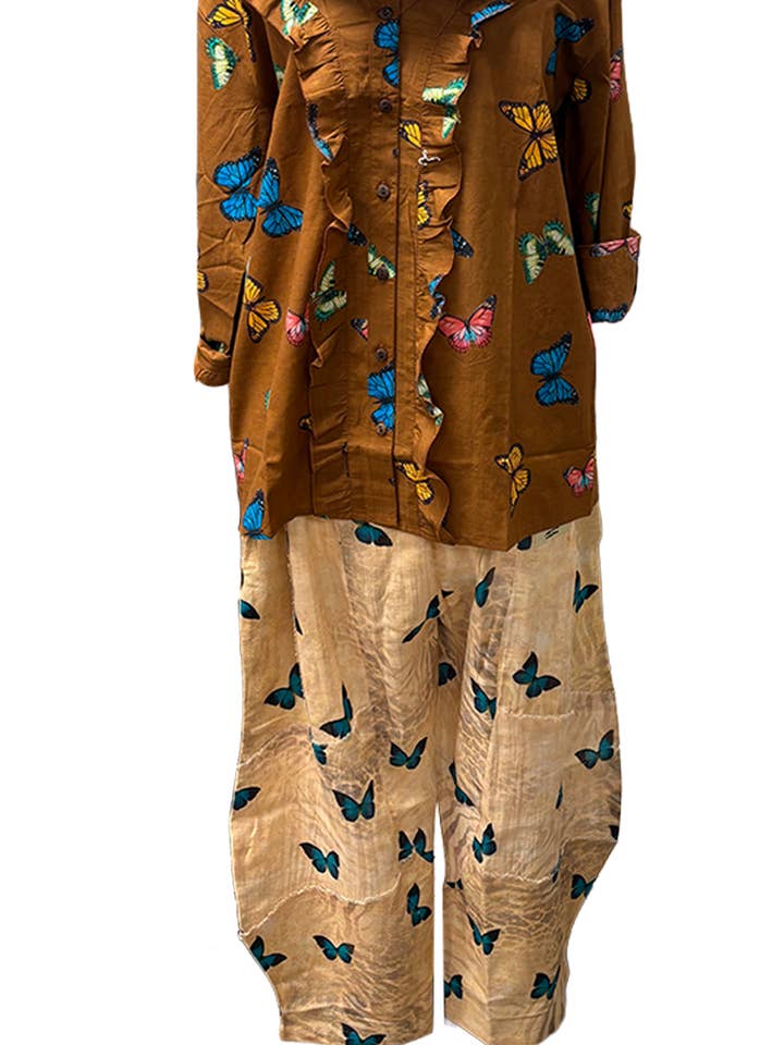 Calças com Estampa de Borboletas Múltiplas por atacado de LeParisPetit by I Love Linen