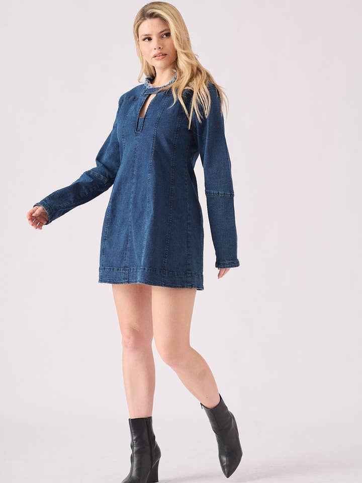 Rhea Denim Tunic Dress - Dark Blue for wholesale by JMOJO UK Limited
