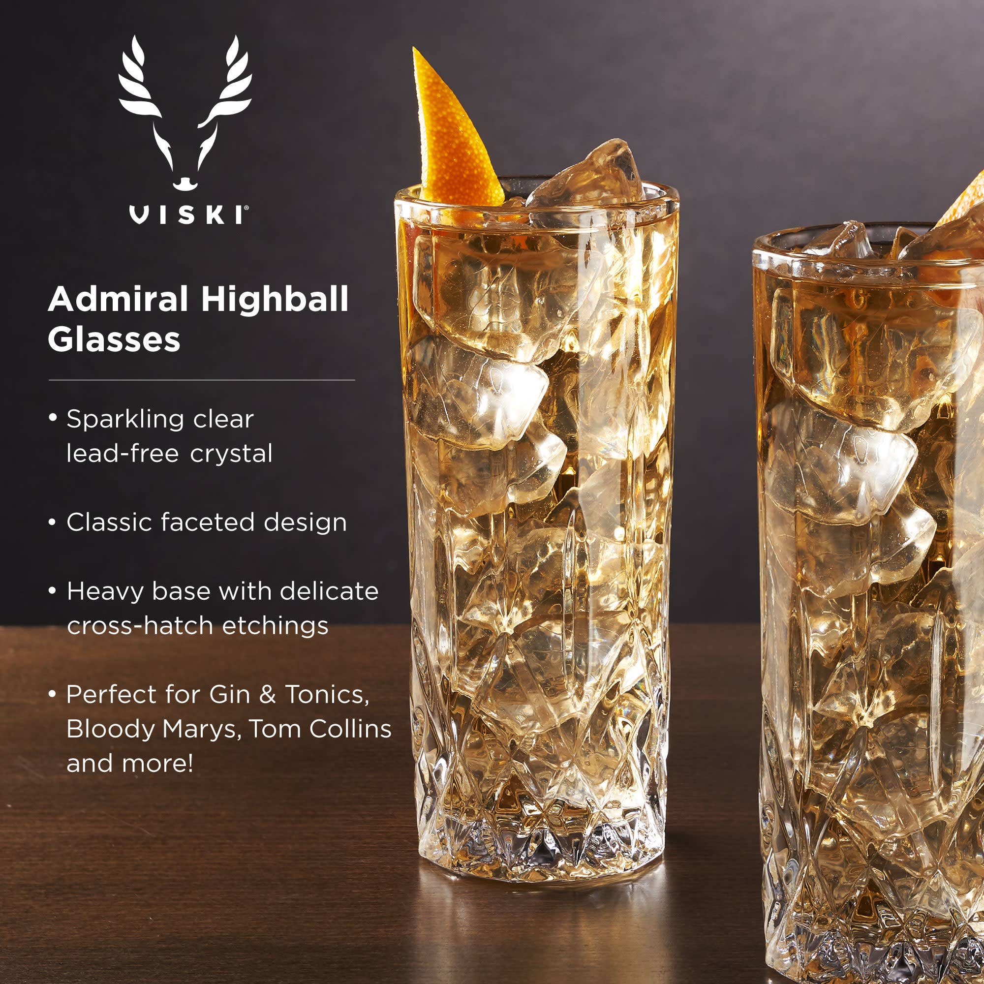 Viski - Vente Verres à cocktail/alcool - Ensemble de 4 verres highball en cristal de style vintage Admiral™5