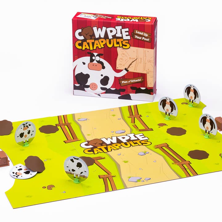The Good Game Company - Wholesale Board Game - Cow Pie Catapults - Launching Action Farm Animals Board Game