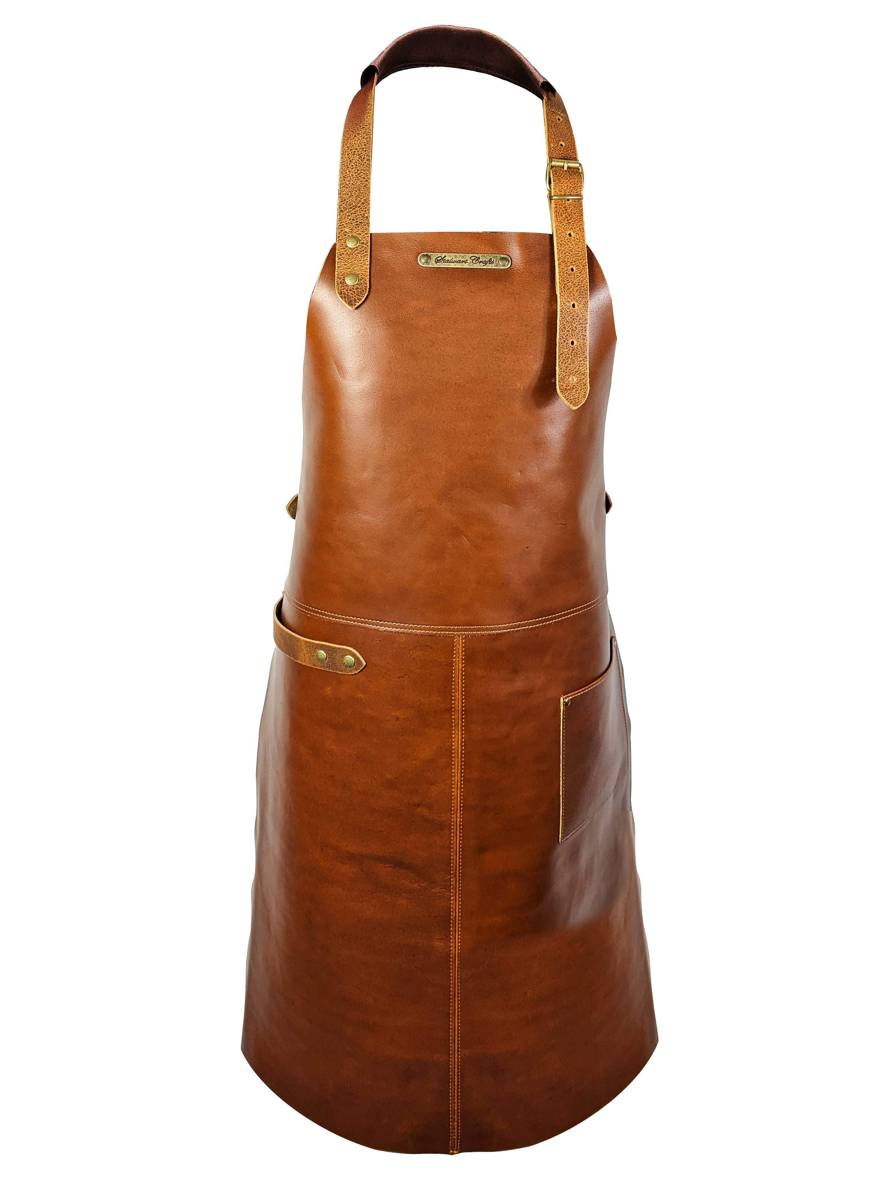 Stalwart Crafts Deluxe Leather Cross Strap Apron w/ Pocket - Brown