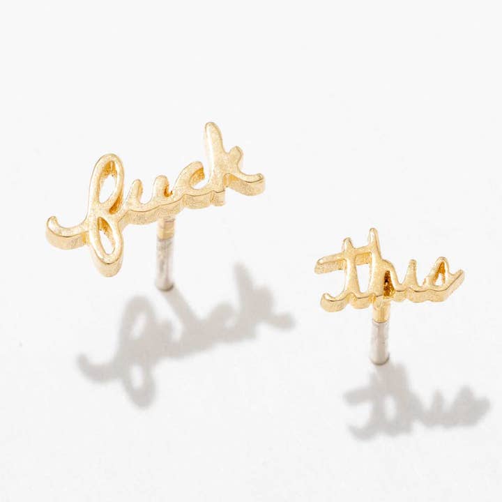 Fuck This Swear Word Stud Earrings - 14k Gold Plate for wholesale by Larissa Loden