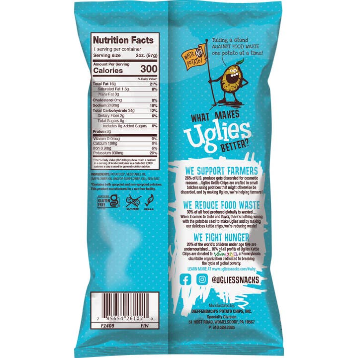 Uglies Kettle Chips - Wholesale Chips - Uglies 2oz Sea Salt Kettle Cooked Potato Chips