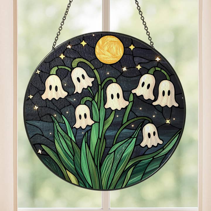 TMLECOM LTD – wholesale Suncatcher – Ghost Flower Stained Glass Suncatcher, Cute Halloween Decor5