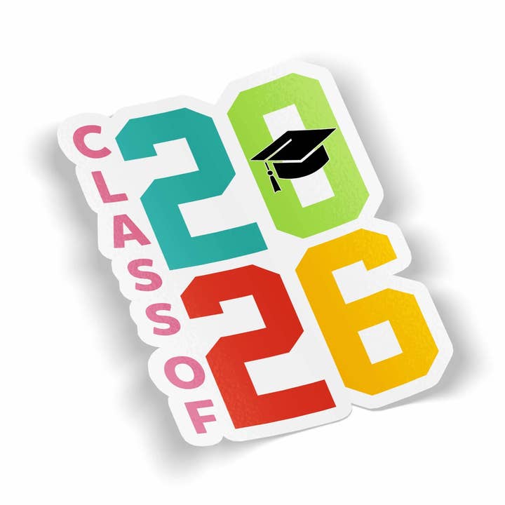 Colorful Class of 2026 Waterproof Sticker for wholesale by JE Creates