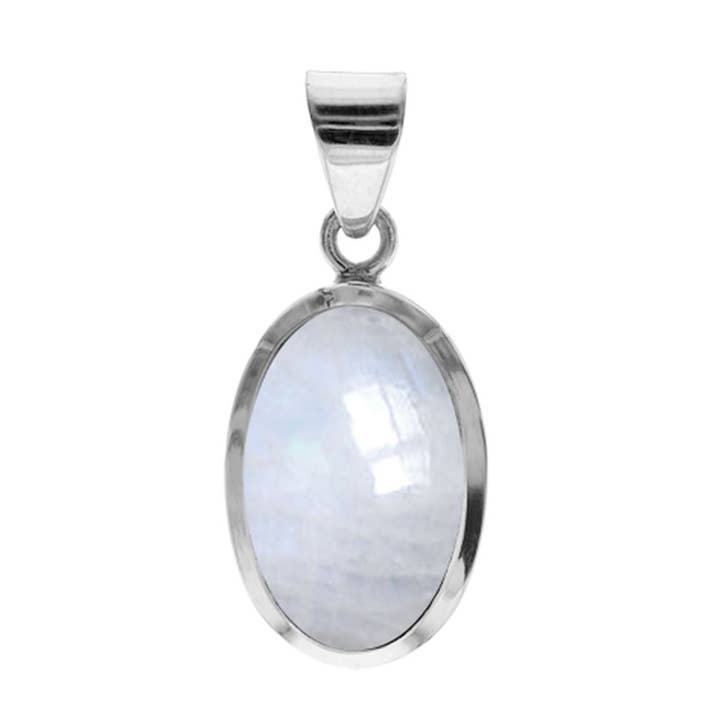 Samira enkel ovalt regnbue månesten vedhæng for engroshandel hos Kali Ma Designs - Sterling Silver Jewellery