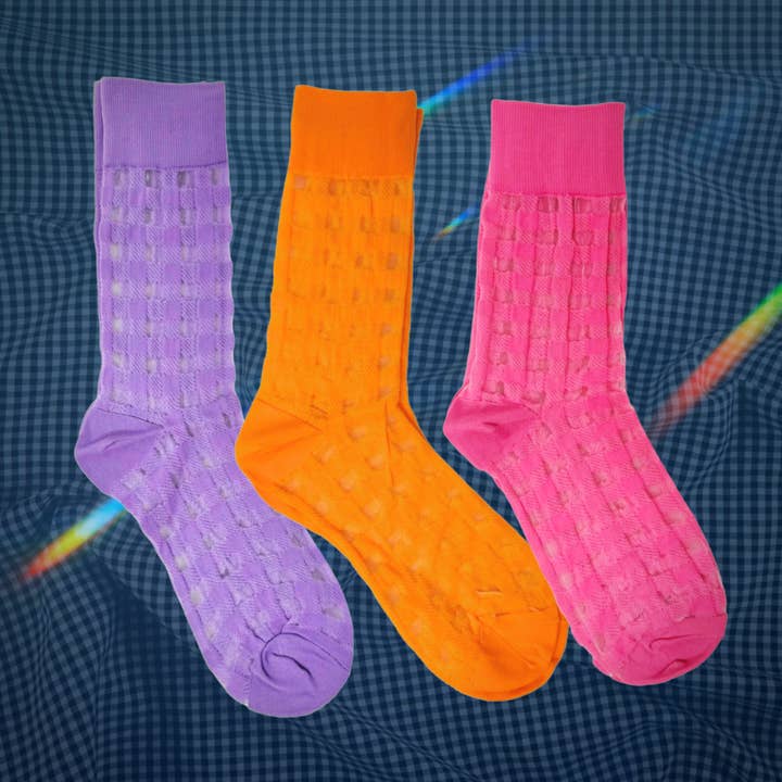 Mesh Grid Crew Socks – Preppy & Colorful Style for wholesale by Rainbow Unicorn Birthday Surprise