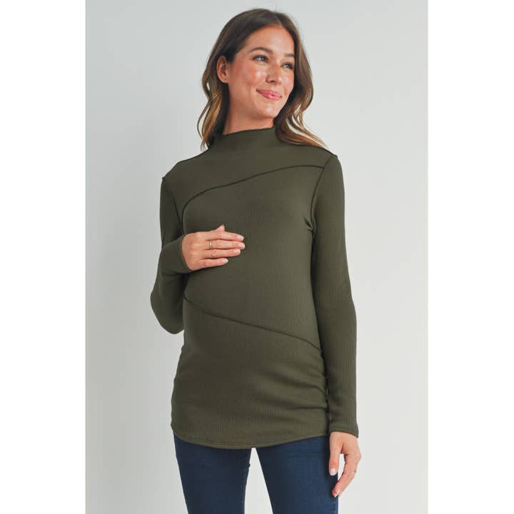 Mock Neck Ribbed Long Sleeve Maternity Top for wholesale by Hello Miz