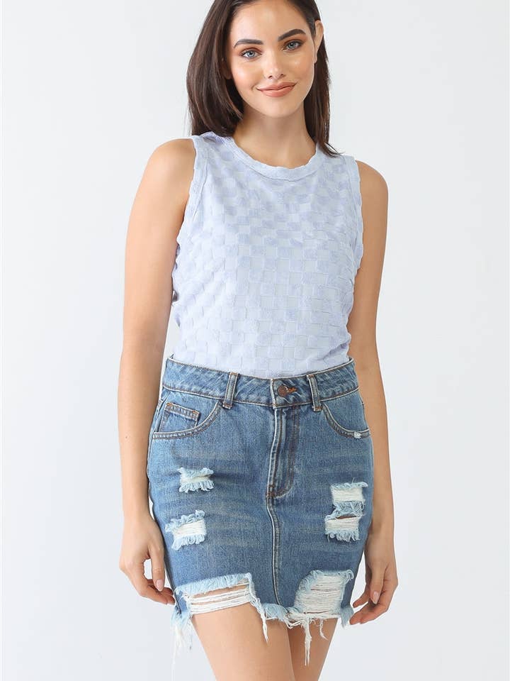 Bebé Blue Xadess Cage Print Cotton Blend Body sem mangas por atacado de Fashion Quality Boutik