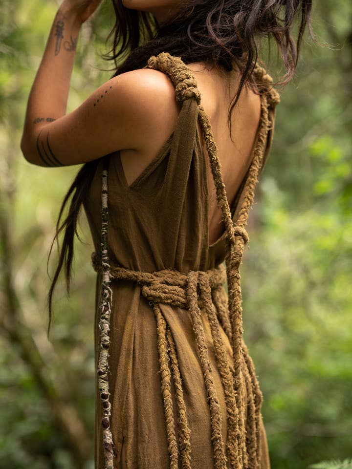Arya Clothing - Wholesale Dress – Women's - Raw Bohemian Frayed Dress - Khaki9
