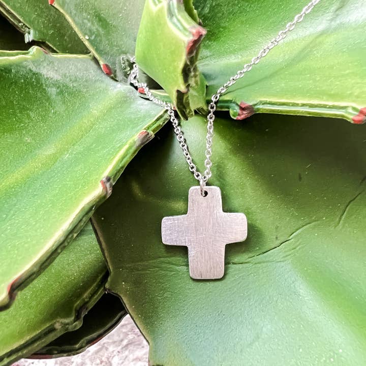 Cedar and Cypress Designs - Wholesale Pendant/Charm Necklace - Chunky Silver Aluminum Cross Necklace
