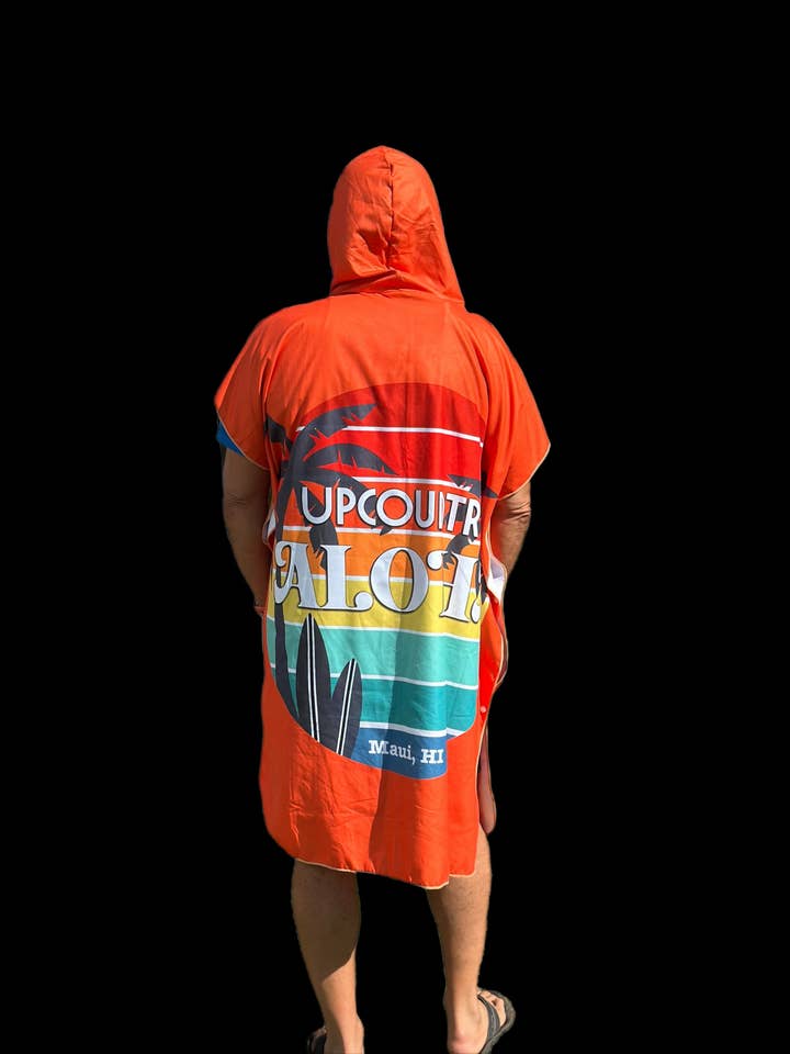 Orange Logo Microfiber Poncho for wholesale by Upcountry Aloha