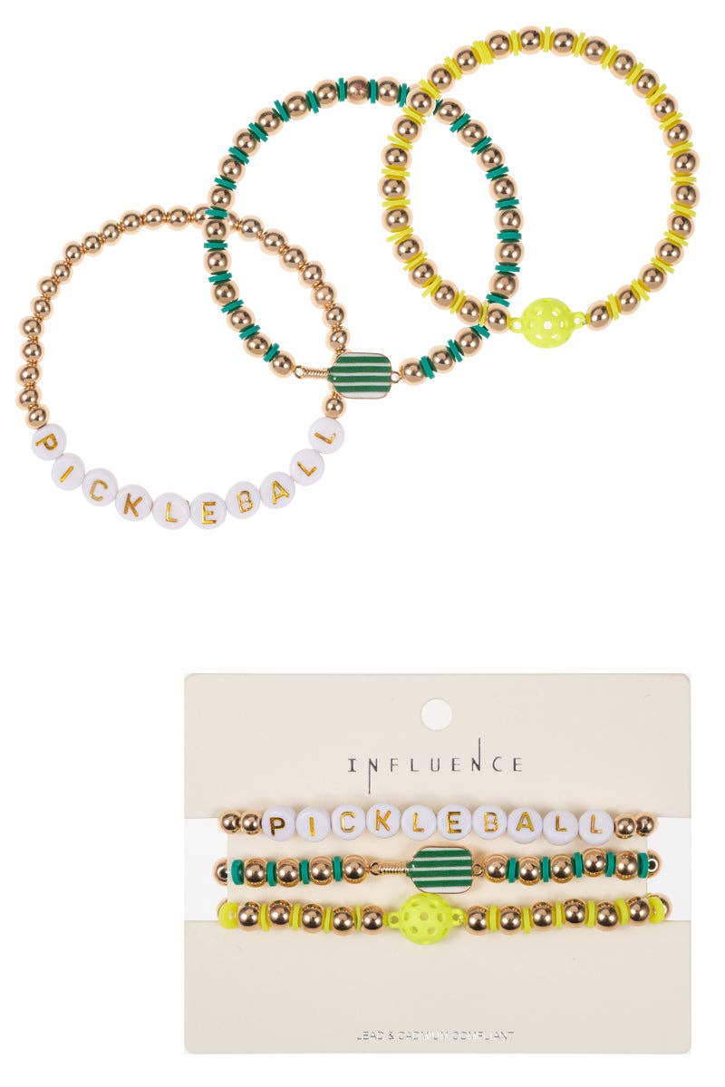Designature New York - Wholesale Jewelry Set - Sports Pickleball Shaped 3 Set Stretch Bracelet1