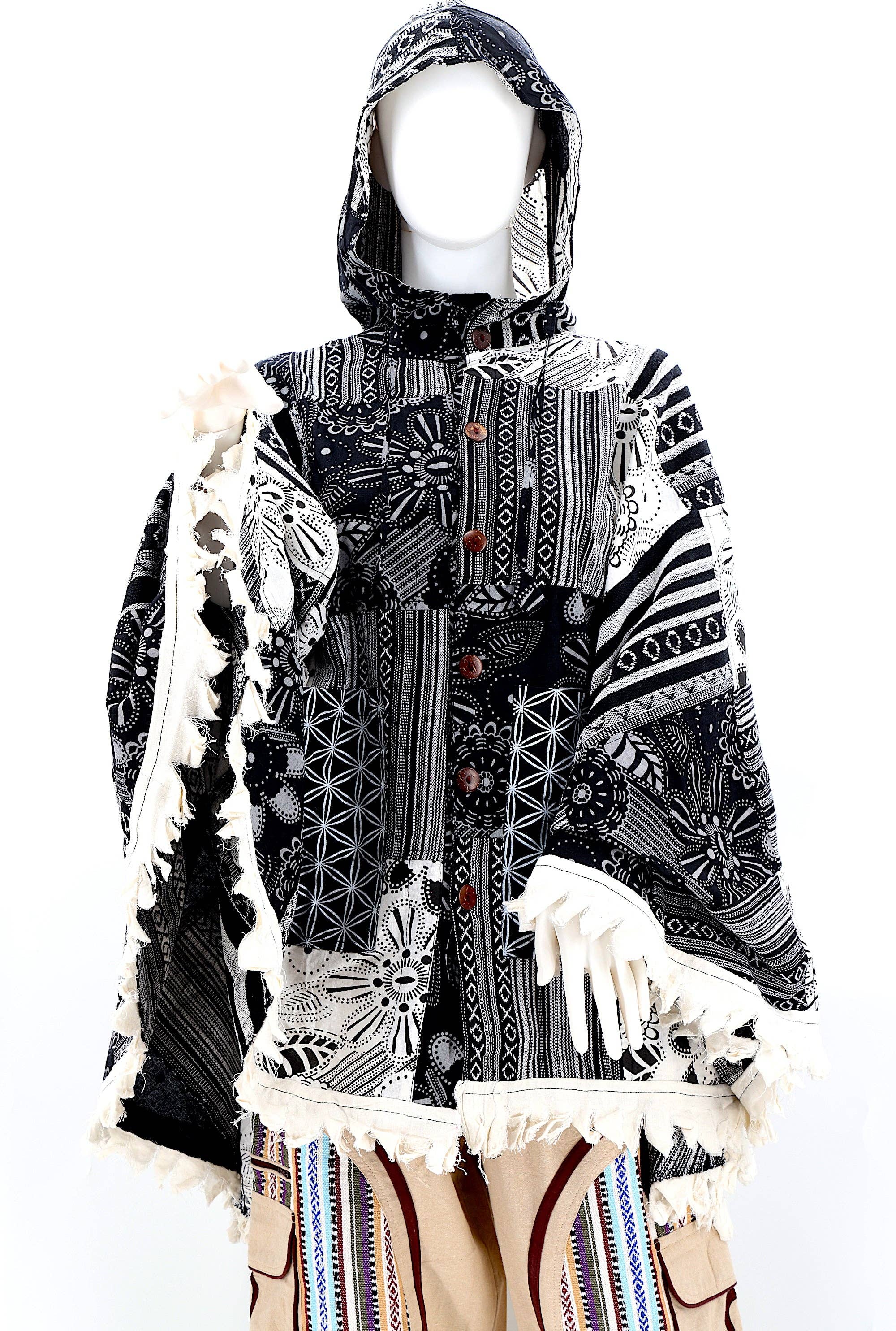 Himalaya Handmade - Wholesale Poncho - Unisex - Cotton Hippie Handmade Flower of Life and Geometric Print Overlock Patchwork Bohemian Poncho3