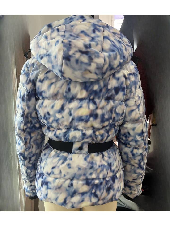 Rosa Clothing - Wholesale Coat - Women's - Printed belt hooded ski padded quilted jacket coat1