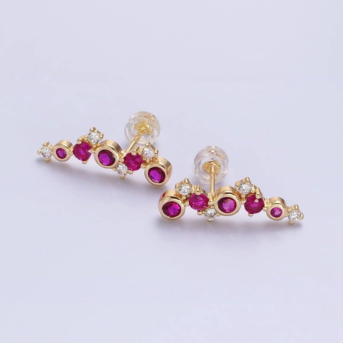 Aim Eternal - Wholesale Stud/Post Earrings - Tiny Fuchsia CZEarrings, Small Ear Climber Earrings AB606 AB6070