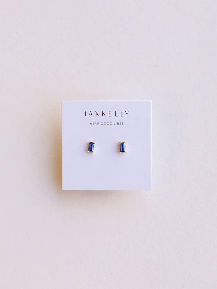 Baguette - Sapphire - Gold Earrings for wholesale by JaxKelly