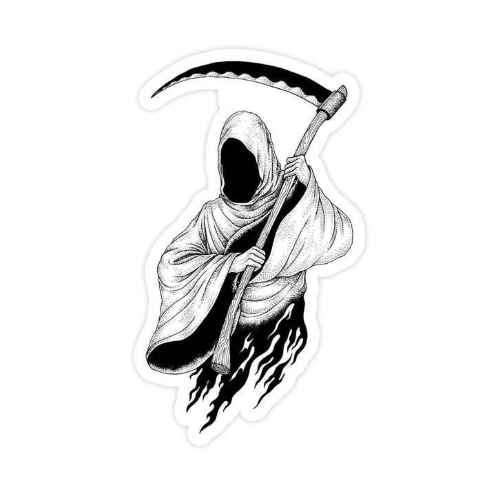 Sticker Bull - Wholesale Sticker - Vintage Black and White Grim Reaper Sticker