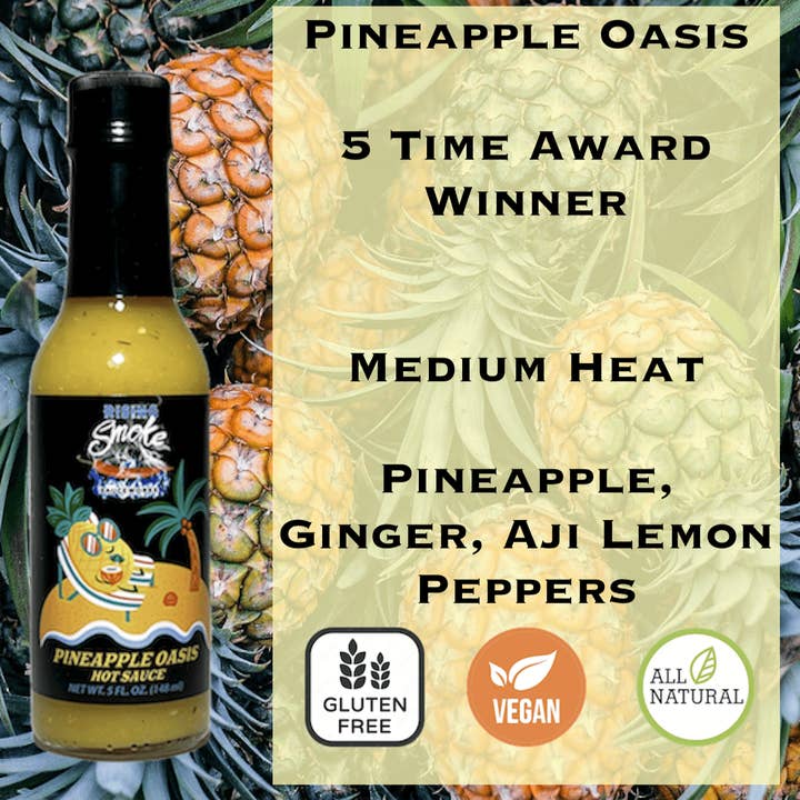 Rising Smoke Sauceworks – wholesale Hot sauce – 5 oz Pineapple Oasis Hot Sauce (half case - 6 bottles)
