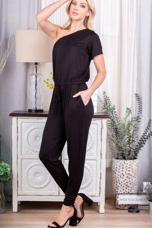 HEIMISH – wholesale Jumpsuit – Women's – SP1097-10 ONE SHOULDER SOLID JUMPSUIT WITH RUCHED8