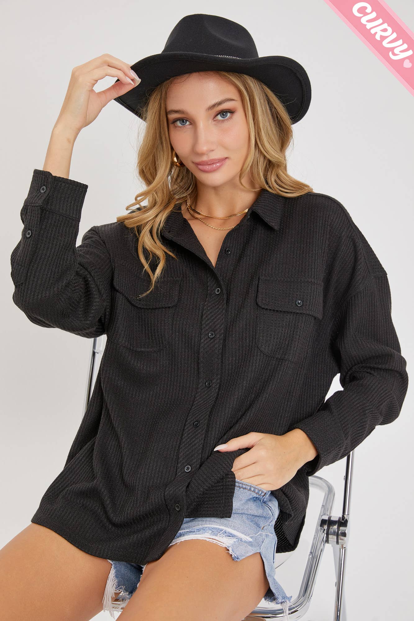 Sweet Lovely by Jen - Wholesale Button Down Shirt - Women&#x27;s - PLUS SIZE BUTTON DOWN OVERSIZED SHIRTS31
