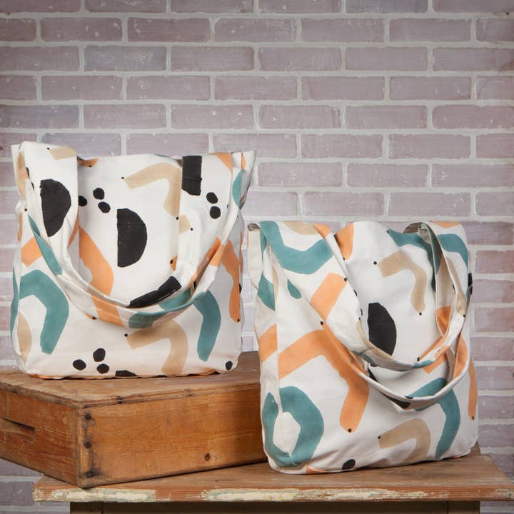 Danica Studio - Wholesale Tote Bag - Women's - Danica Studio Echo Block Printed Cotton Tote Bag