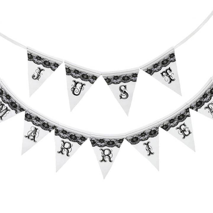 Black and White Just Married Bunting Banner for wholesale by Lillian Rose