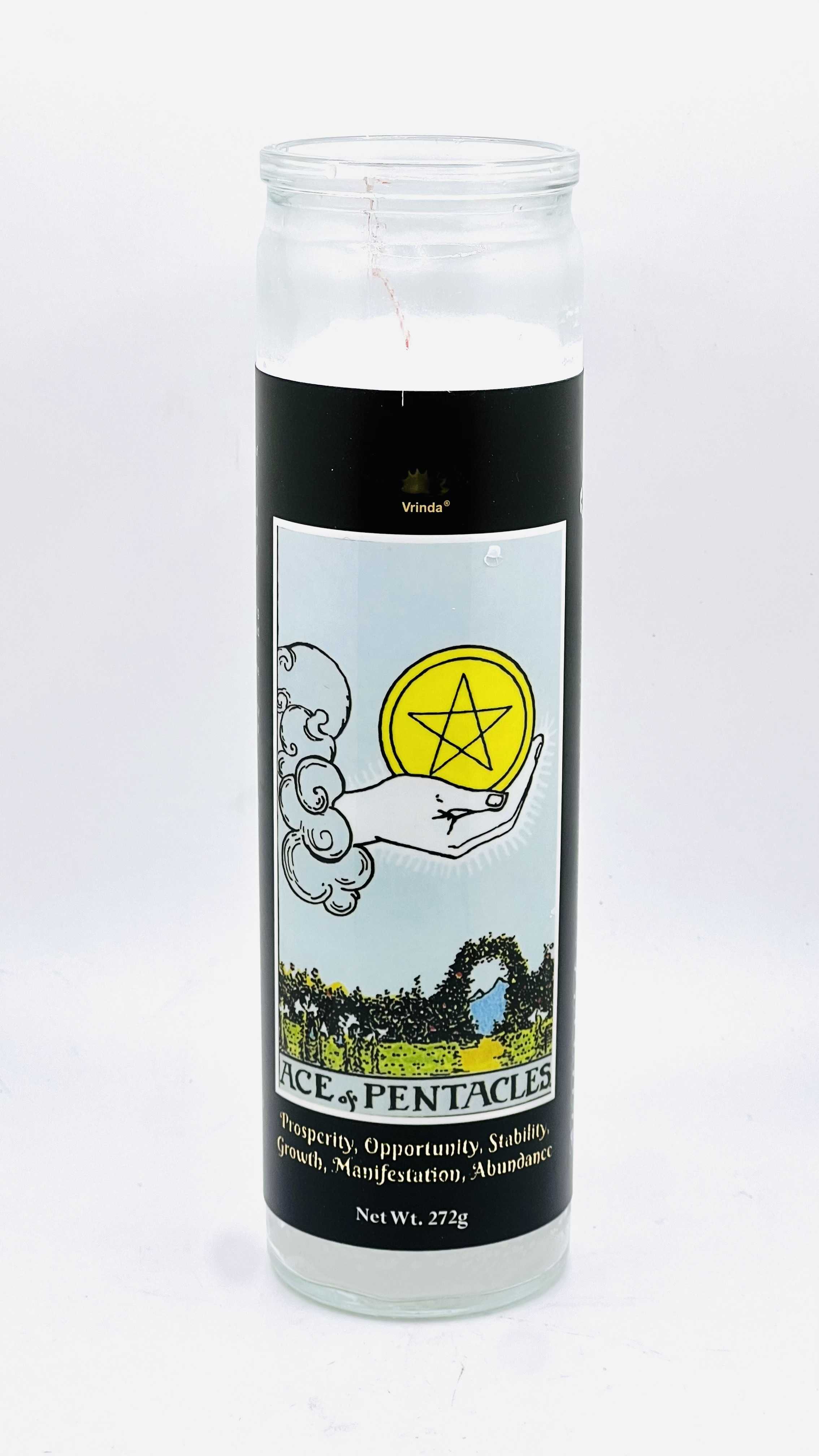 Vrinda - Wholesale Pillar Candle - Ace of Pentacles Tarot Candle