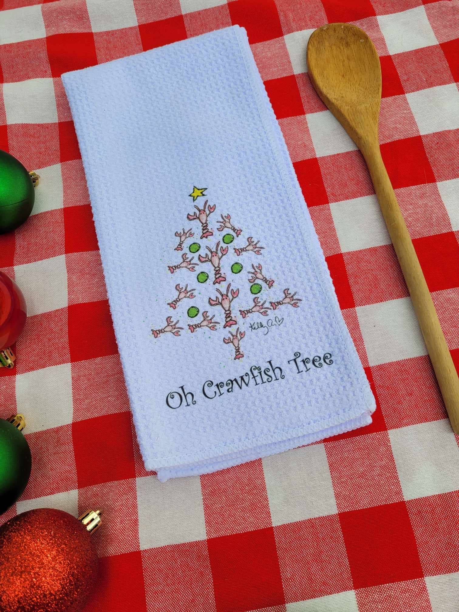 Kelly Airhart Studios - Wholesale Tea Towel - Christmas Tea Towel. Oh Crawfish Tree9