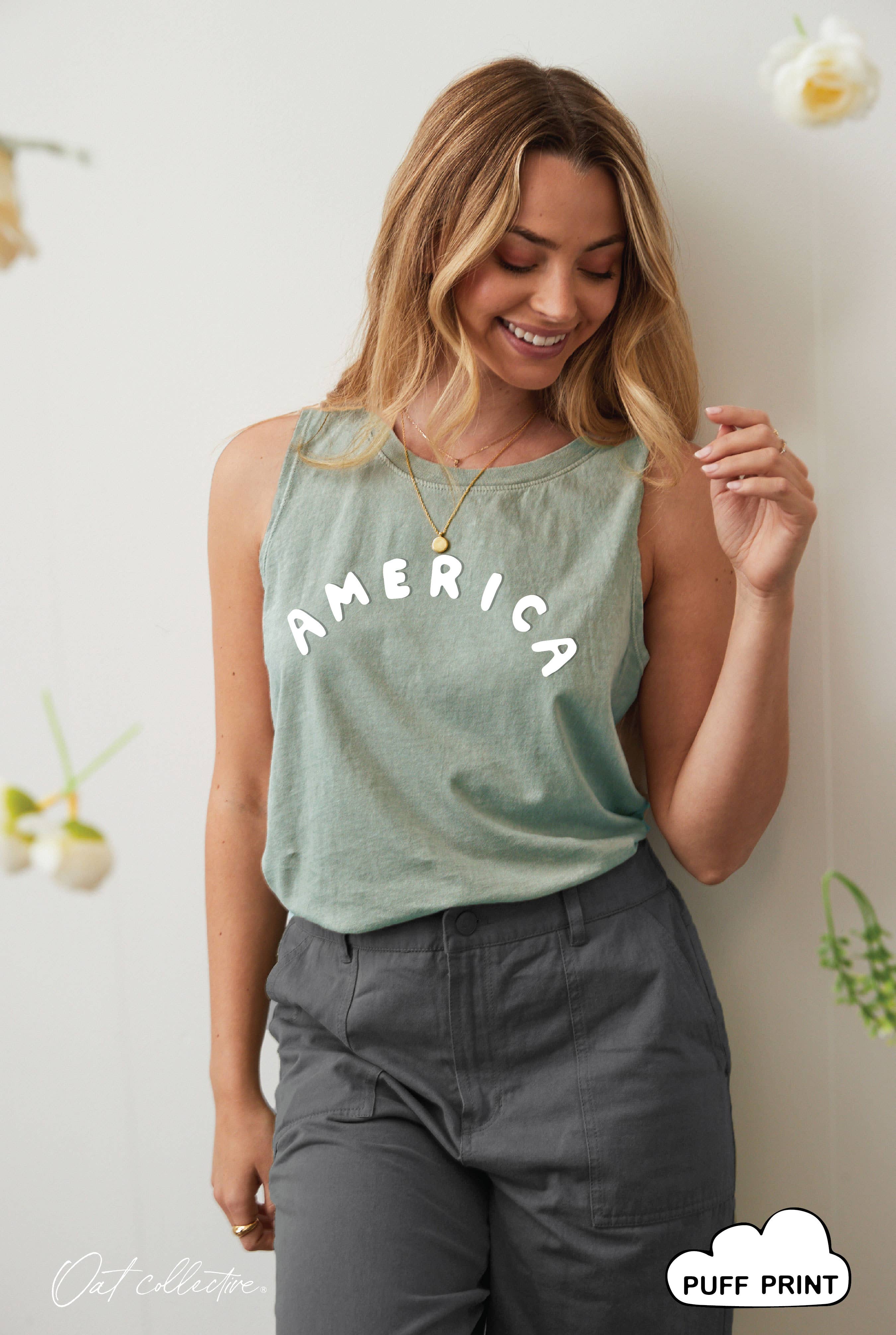 OAT COLLECTIVE - Wholesale Tanktop - Dames - AMERICA PUFF tanktop met minerale print4