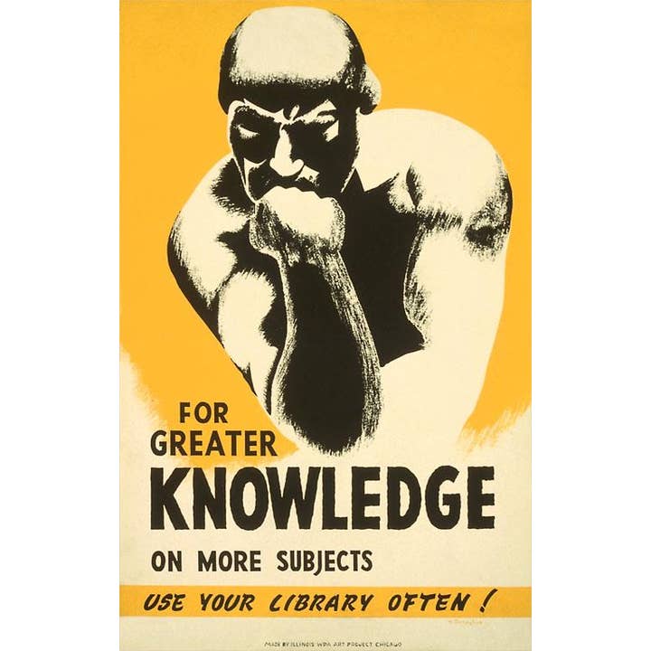Sticker LT-189 Library Poster with the Thinker for wholesale by Found Image Press