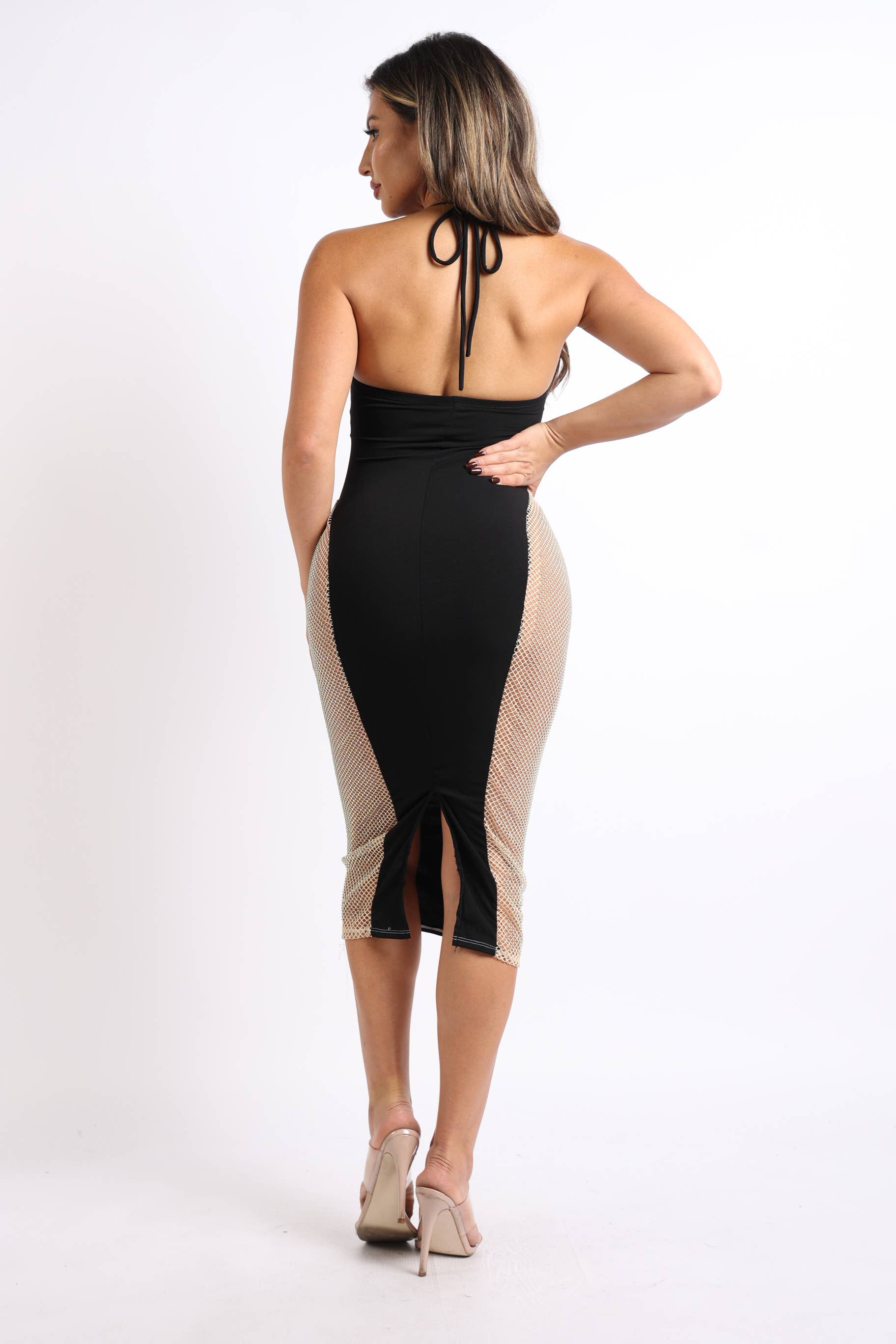 K Too - Wholesale Dress - Women's - Rhinestone fishnet contrast dress3