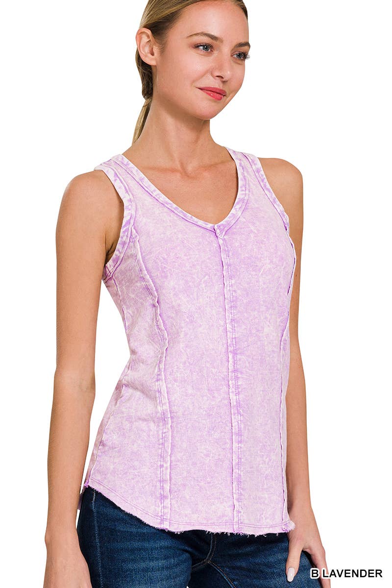 42POPS - Wholesale Tank Top - Women's - `.FRENCH TERRY CRINKLE WASHED RAW EDGE V-NECK SLEEVEL10