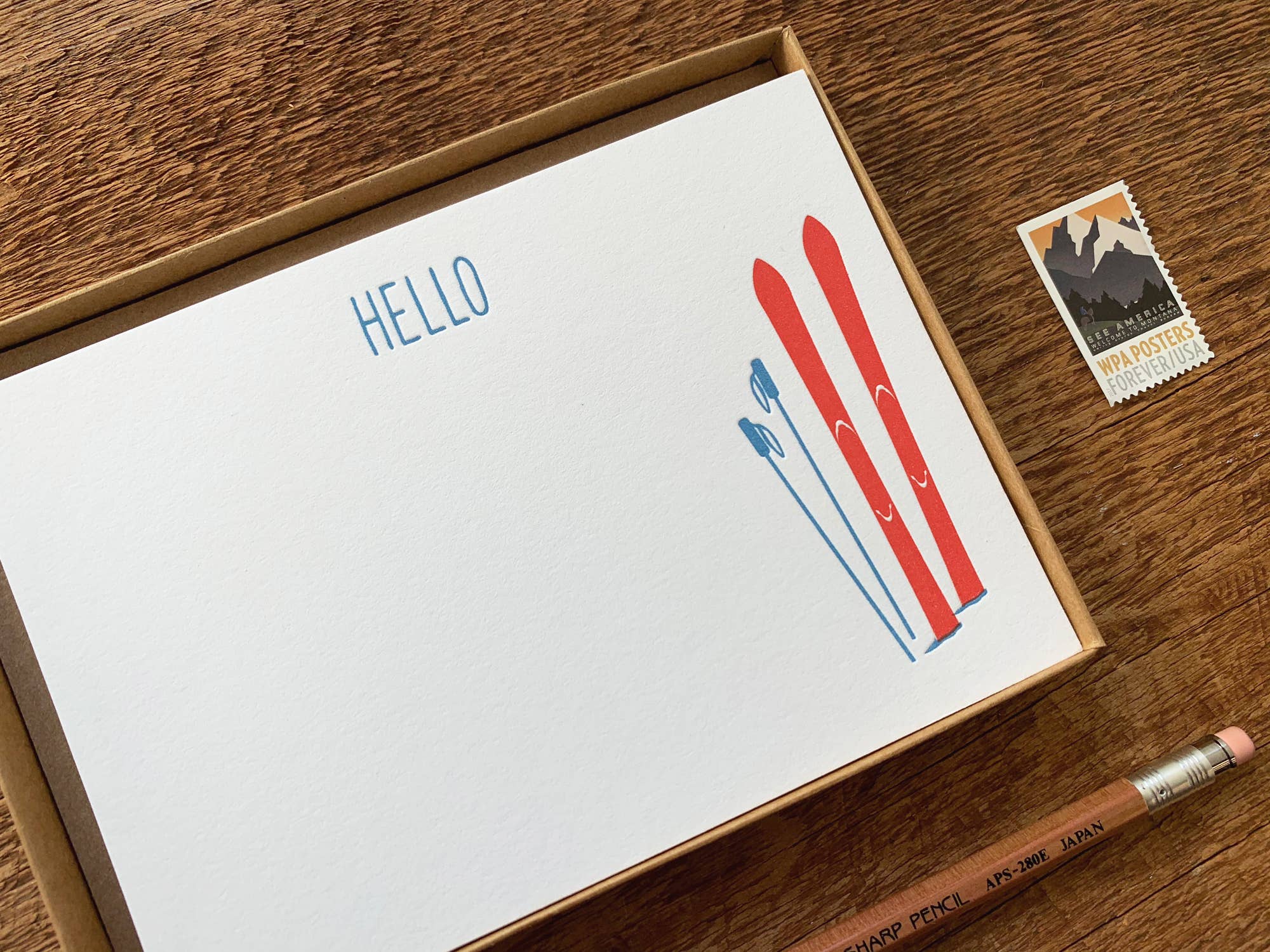 Noteworthy Paper & Press - Wholesale Stationery/Notecard Set - Hello Skis Flat Stationery3