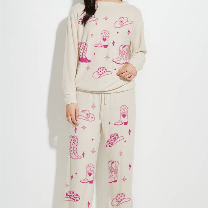 Phil Love - Wholesale Lounge Set - Women's - Cowgirl boots print soft loungewear set p