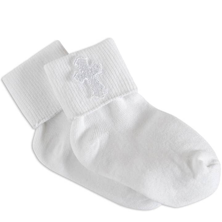 Cherished Moments - Wholesale Socks - Baby - White Baby Baptism or Christening Dress Socks with Cross