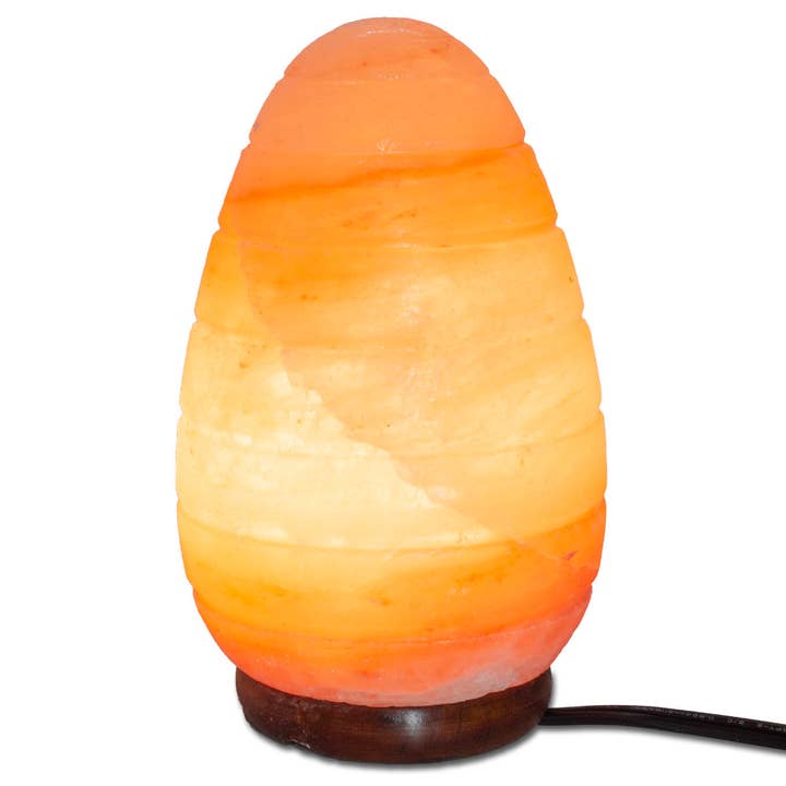 Egg w/ Lines Shaped Salt Lamp - 8" avg. -Cord, Bulb, Dimmer for wholesale by Fantasia Mining