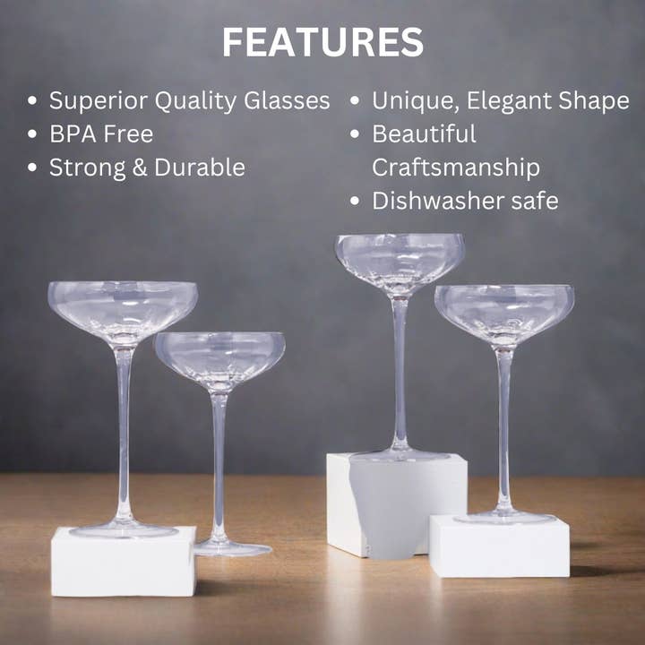 Sister.ly Drinkware - Wholesale Cocktail/Liquor Glass - Rounded Coupe Cocktail Glasses, Set of 4