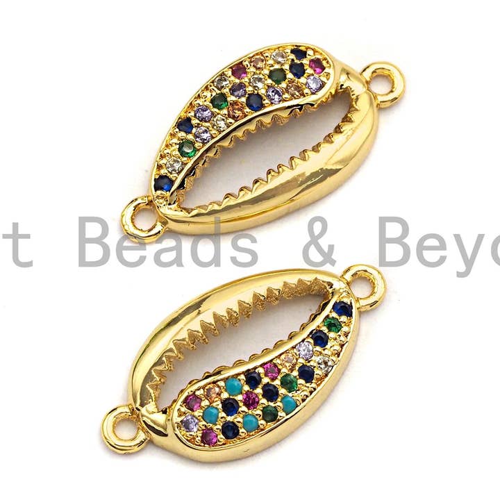 Cz colorato micro pavimenta il connettore/collegamento a forma di ciprea, il connettore della collana del braccialetto di Cz pavimenta la finitura in oro, 10x20mm #M282 per la vendita all'ingrosso da parte di BestBeads&Beyond