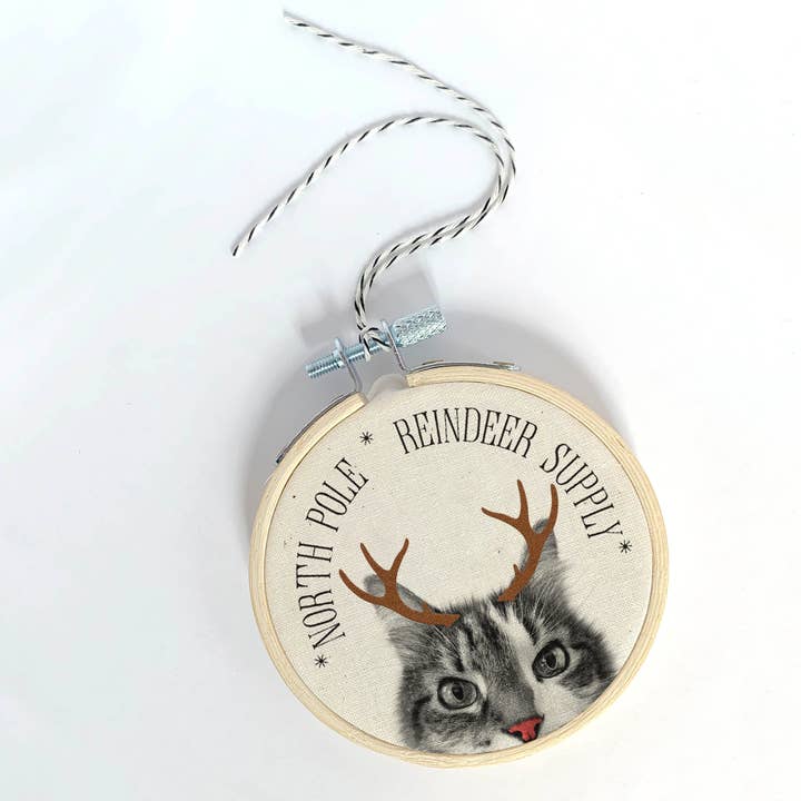 Reindeer Supply Cat 4 (Tabby & White) Farmhouse Ornament for wholesale by Perkie Prints