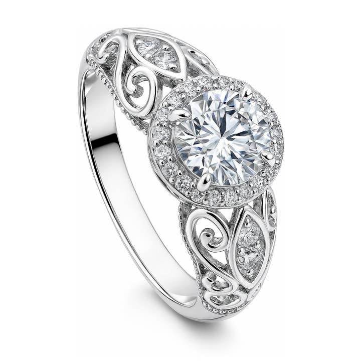 BERRICLE Halo Art Deco Milgrain Promise CZ Engagement Ring for wholesale by BERRICLE