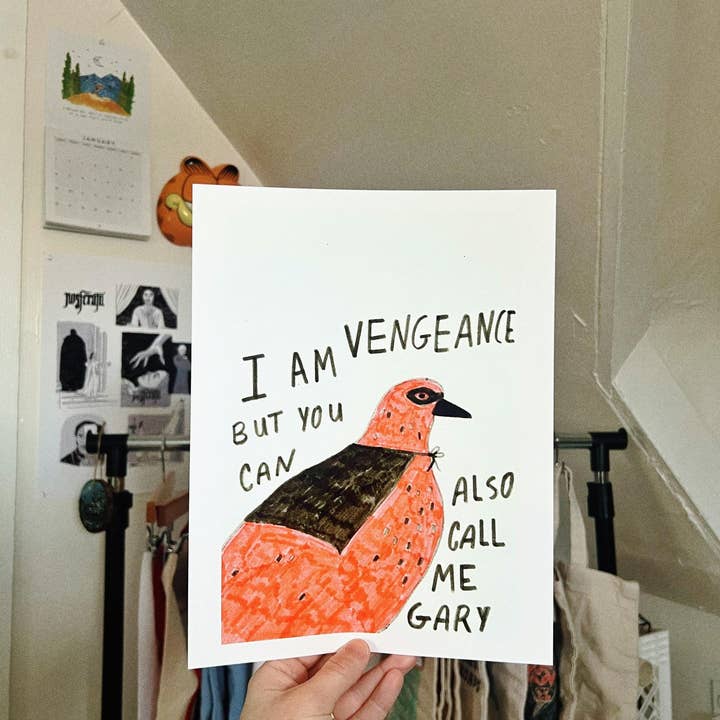 Vengeance Pigeon Original Print for wholesale by Kristen Vaughn