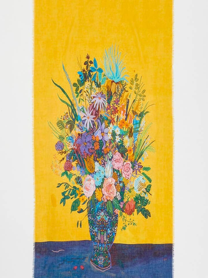 Lenço Envolvente Algodão -Otra Cusa -Flores Em Vaso Sobre Amarelo-4559 por atacado de OTRACOSA